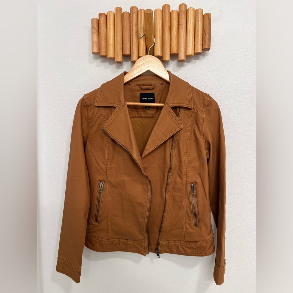 Liverpool Clean Coated Denim Moto Jacket